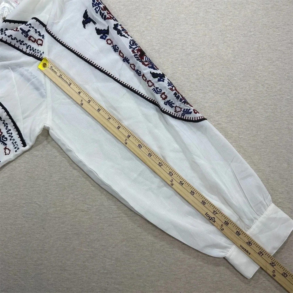 Denim 24/7 Blouse Womens Plus‎ Size 32 White Boho Peasant Tunic Embroidered